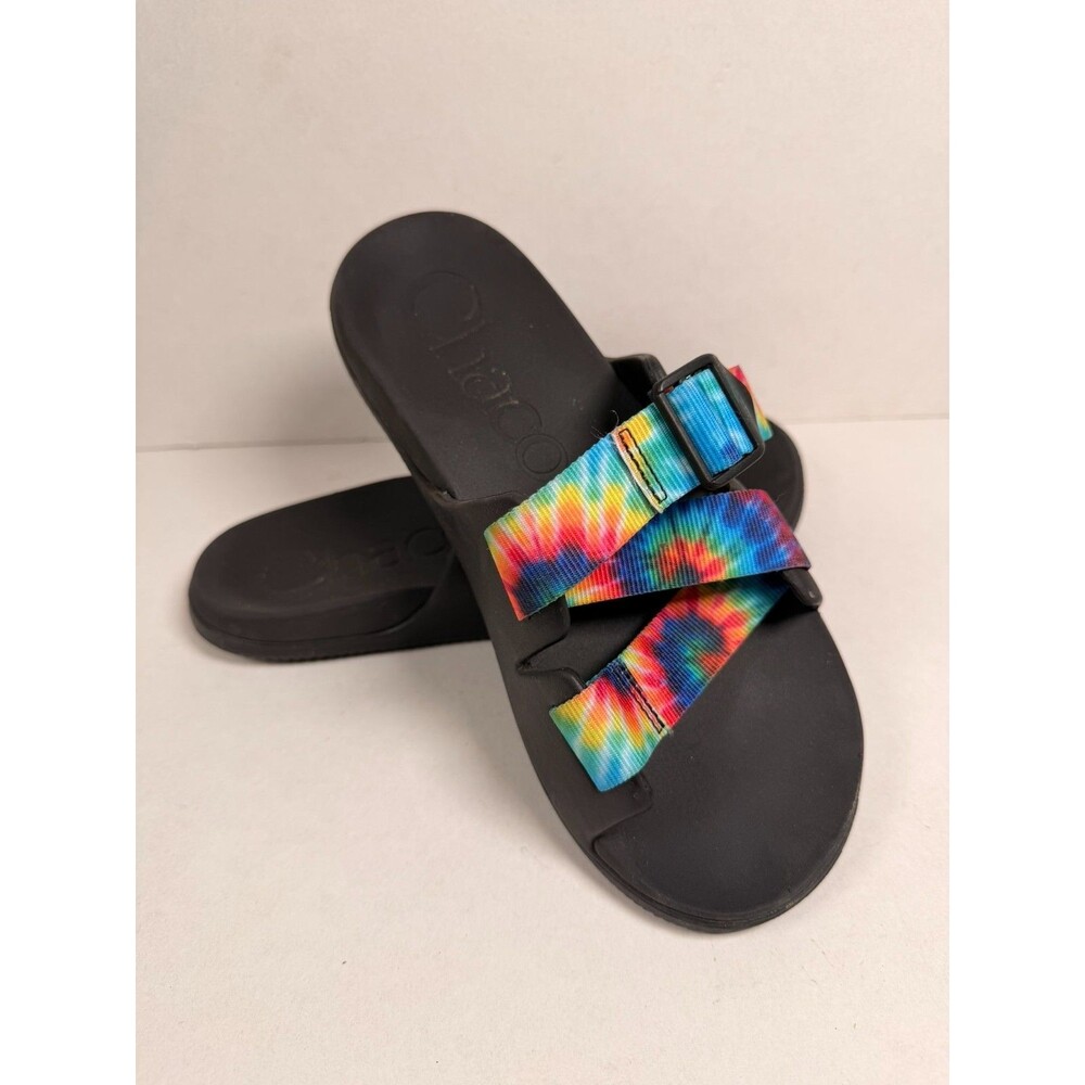 Chaco Chillos Slide Sandals Womens 8 Tie Dye Rainbow Straps Lightweight Black